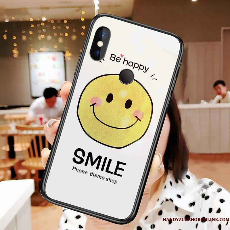 Hoesje Redmi Note 6 Pro Zwart Smiley, Hoes Redmi Note 6 Pro Gehard Glas Rood