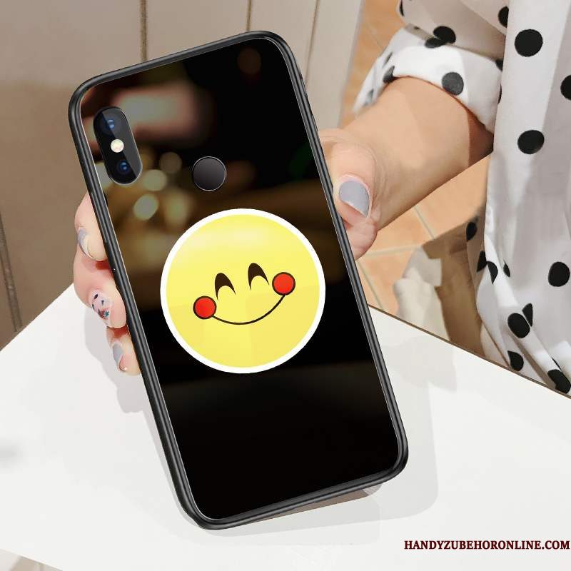 Hoesje Redmi Note 6 Pro Zwart Smiley, Hoes Redmi Note 6 Pro Gehard Glas Rood