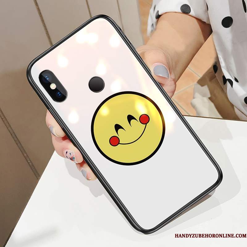 Hoesje Redmi Note 6 Pro Zwart Smiley, Hoes Redmi Note 6 Pro Gehard Glas Rood