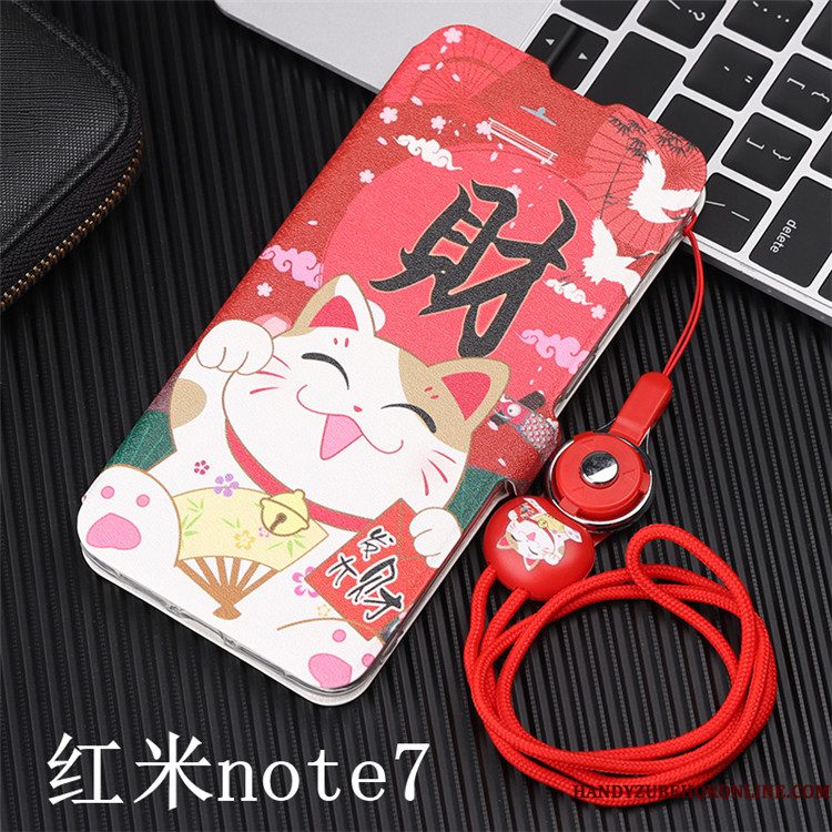 Hoesje Redmi Note 7 Folio Telefoon Anti-fall, Hoes Redmi Note 7 Siliconen Mini Rood