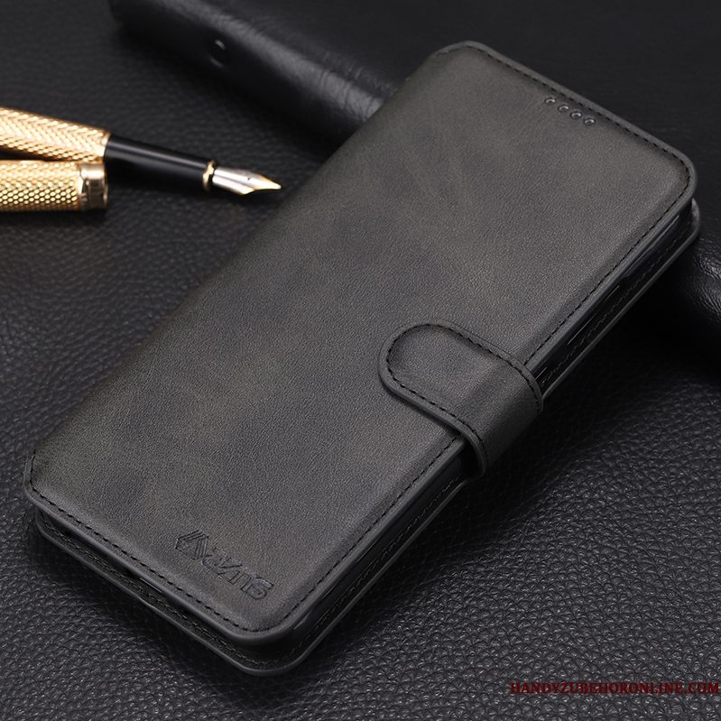 Hoesje Redmi Note 7 Leer Zwart Elegante, Hoes Redmi Note 7 Zakken Minitelefoon