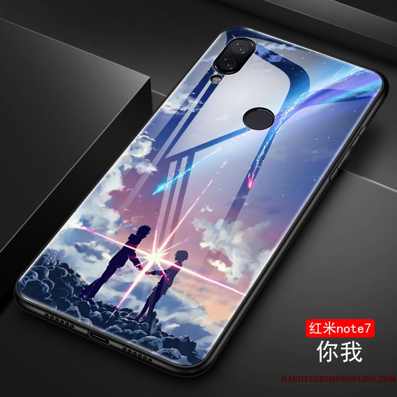 Hoesje Redmi Note 7 Scheppend Telefoon Persoonlijk, Hoes Redmi Note 7 Bescherming Net Red Blauw