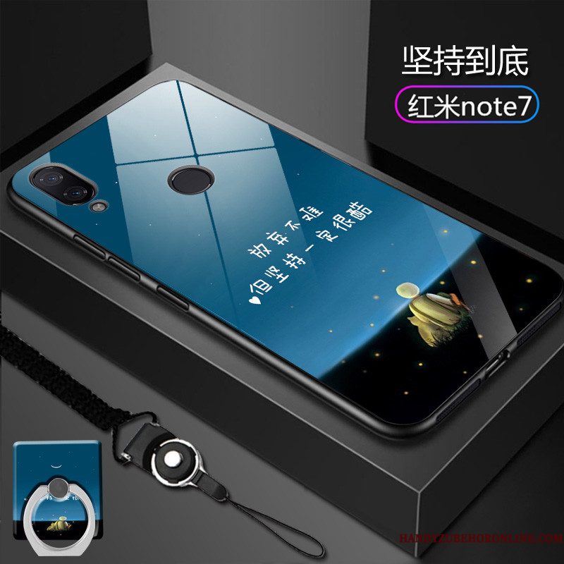 Hoesje Redmi Note 7 Zakken Mini Gehard Glas, Hoes Redmi Note 7 Bescherming Telefoon Net Red