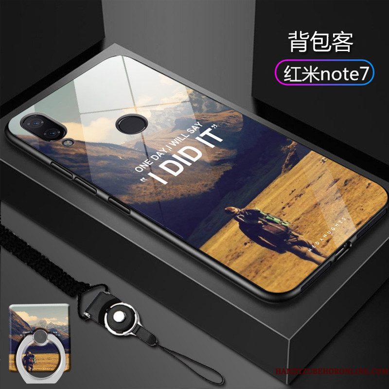 Hoesje Redmi Note 7 Zakken Mini Gehard Glas, Hoes Redmi Note 7 Bescherming Telefoon Net Red