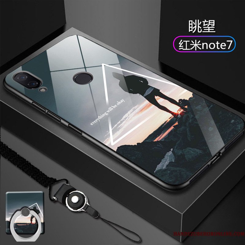 Hoesje Redmi Note 7 Zakken Mini Gehard Glas, Hoes Redmi Note 7 Bescherming Telefoon Net Red