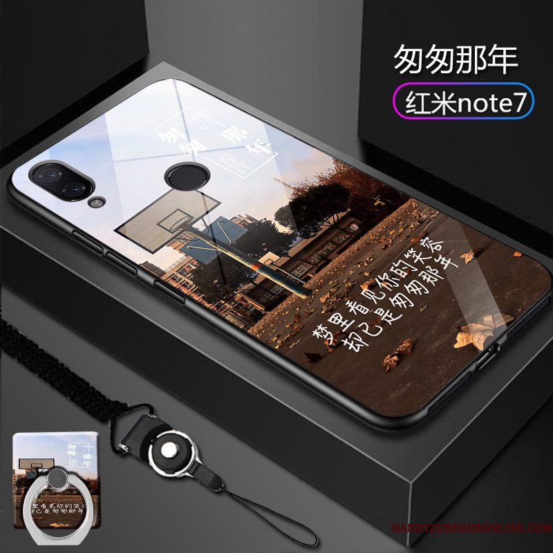 Hoesje Redmi Note 7 Zakken Mini Gehard Glas, Hoes Redmi Note 7 Bescherming Telefoon Net Red