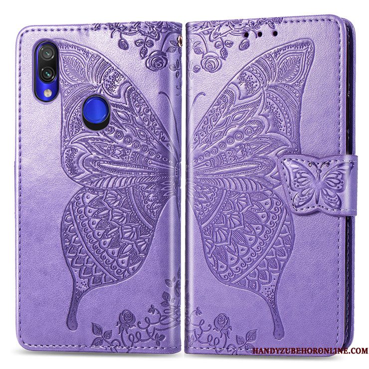 Hoesje Redmi Note 7 Zakken Purper Rood, Hoes Redmi Note 7 Folio Anti-falltelefoon