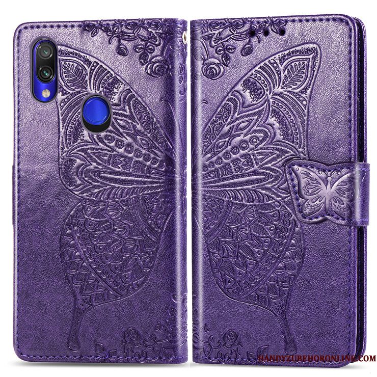 Hoesje Redmi Note 7 Zakken Purper Rood, Hoes Redmi Note 7 Folio Anti-falltelefoon