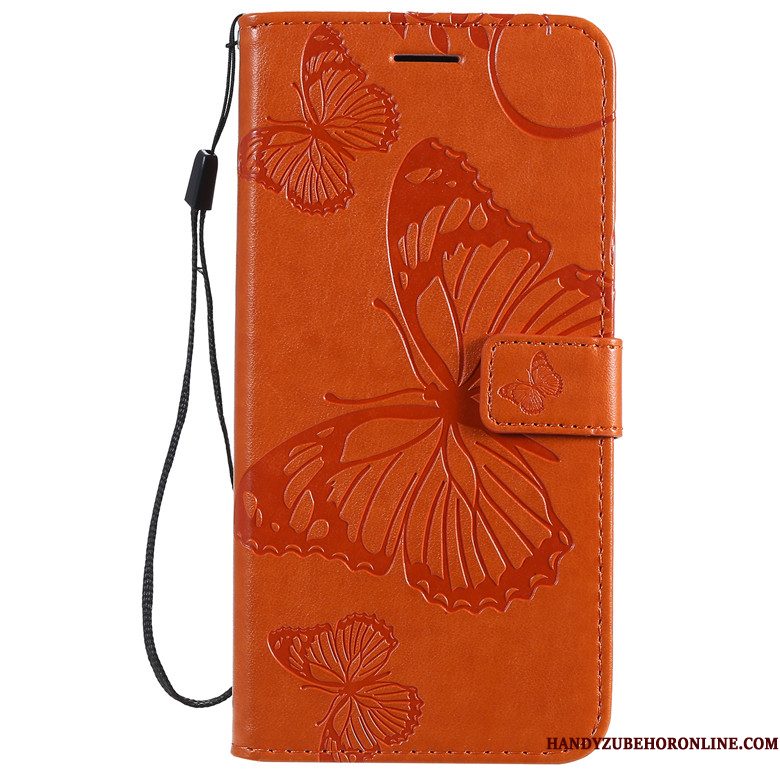 Hoesje Redmi Note 8t Leer Telefoon Anti-fall, Hoes Redmi Note 8t Bescherming Rood Vlinder Bloemen