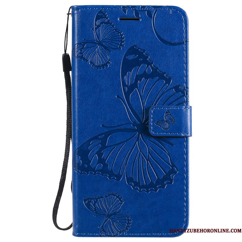 Hoesje Redmi Note 8t Leer Telefoon Anti-fall, Hoes Redmi Note 8t Bescherming Rood Vlinder Bloemen