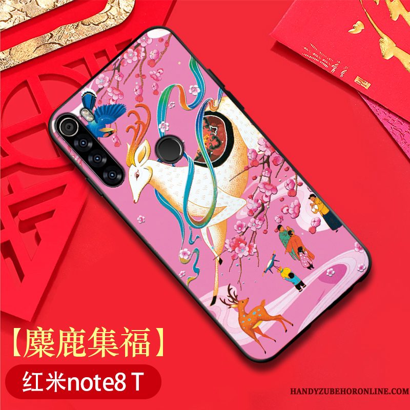 Hoesje Redmi Note 8t Zakken Anti-fall Original, Hoes Redmi Note 8t Zacht Chinese Stijl Rood