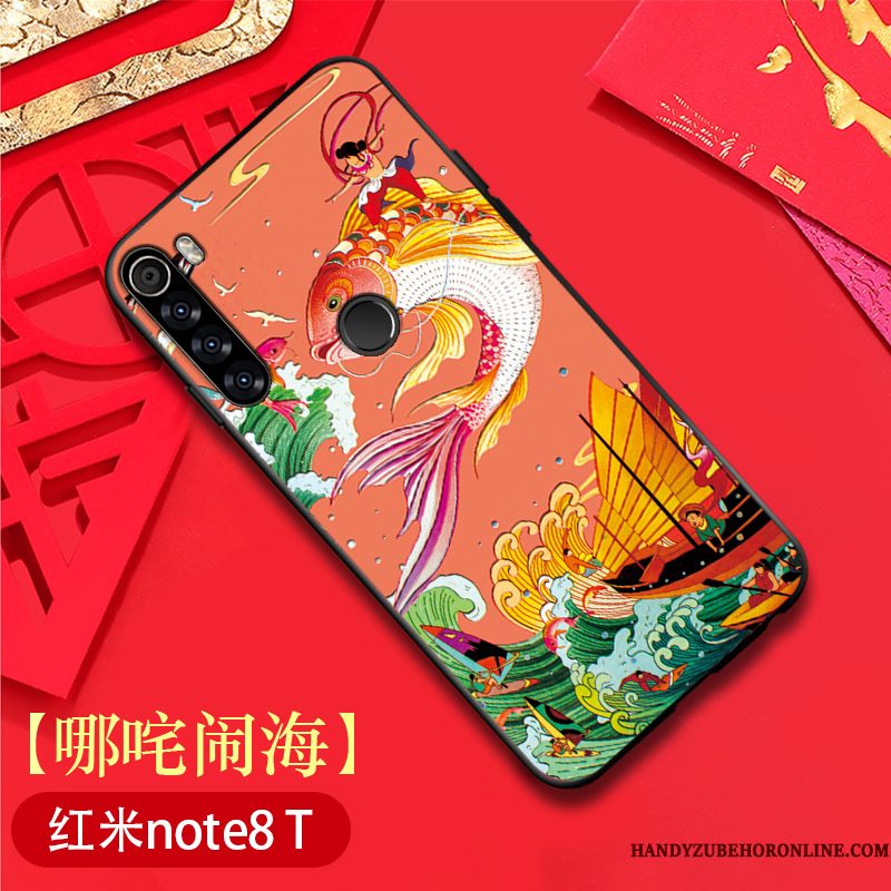 Hoesje Redmi Note 8t Zakken Anti-fall Original, Hoes Redmi Note 8t Zacht Chinese Stijl Rood