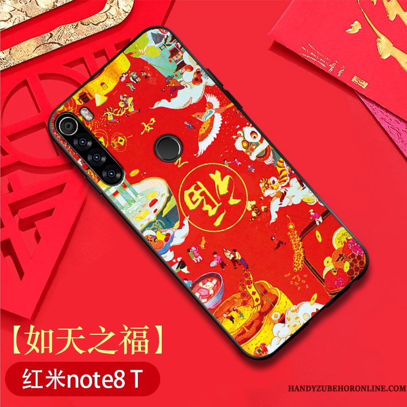 Hoesje Redmi Note 8t Zakken Anti-fall Original, Hoes Redmi Note 8t Zacht Chinese Stijl Rood