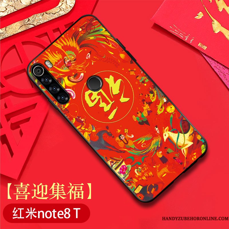 Hoesje Redmi Note 8t Zakken Anti-fall Original, Hoes Redmi Note 8t Zacht Chinese Stijl Rood