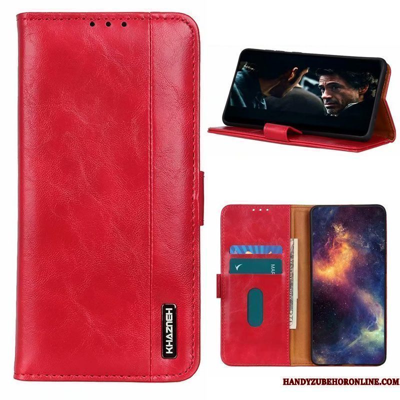 Hoesje Redmi Note 9 Pro Leer Bedrijf Rood, Hoes Redmi Note 9 Pro Folio Telefoon Bruin
