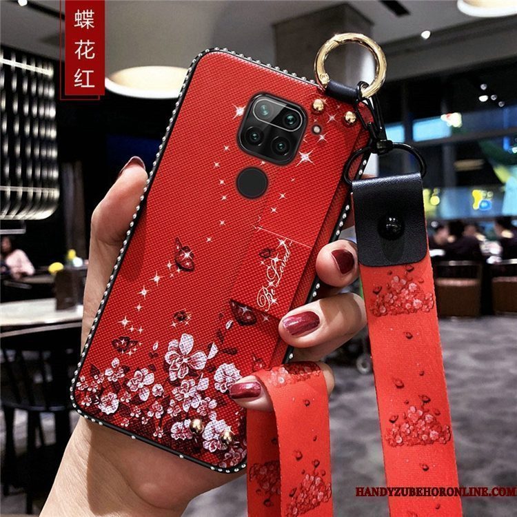 Hoesje Redmi Note 9 Trass Opknoping Nek Rood, Hoes Redmi Note 9 Zacht Telefoon Nieuw