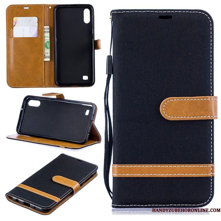 Hoesje Samsung Galaxy A10 Leer Grijs Persoonlijk, Hoes Samsung Galaxy A10 Zacht Denimtelefoon