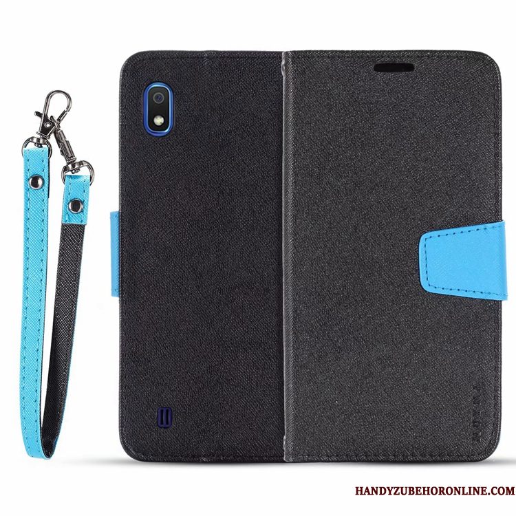 Hoesje Samsung Galaxy A10 Leer Telefoon Canvas, Hoes Samsung Galaxy A10 Folio Zwart Anti-fall