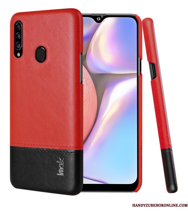 Hoesje Samsung Galaxy A20s Leer Rood Hard, Hoes Samsung Galaxy A20s Bescherming Anti-falltelefoon