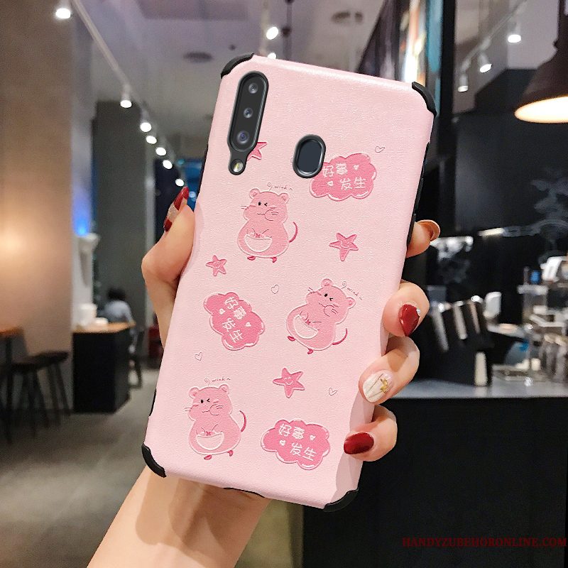 Hoesje Samsung Galaxy A20s Zacht Telefoon Trend, Hoes Samsung Galaxy A20s Bescherming Net Red Roze