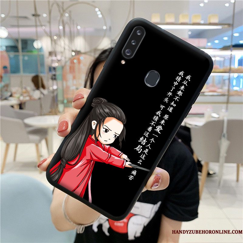 Hoesje Samsung Galaxy A20s Zakken Purper Lovers, Hoes Samsung Galaxy A20s Mode Anti-fall Chinese Stijl