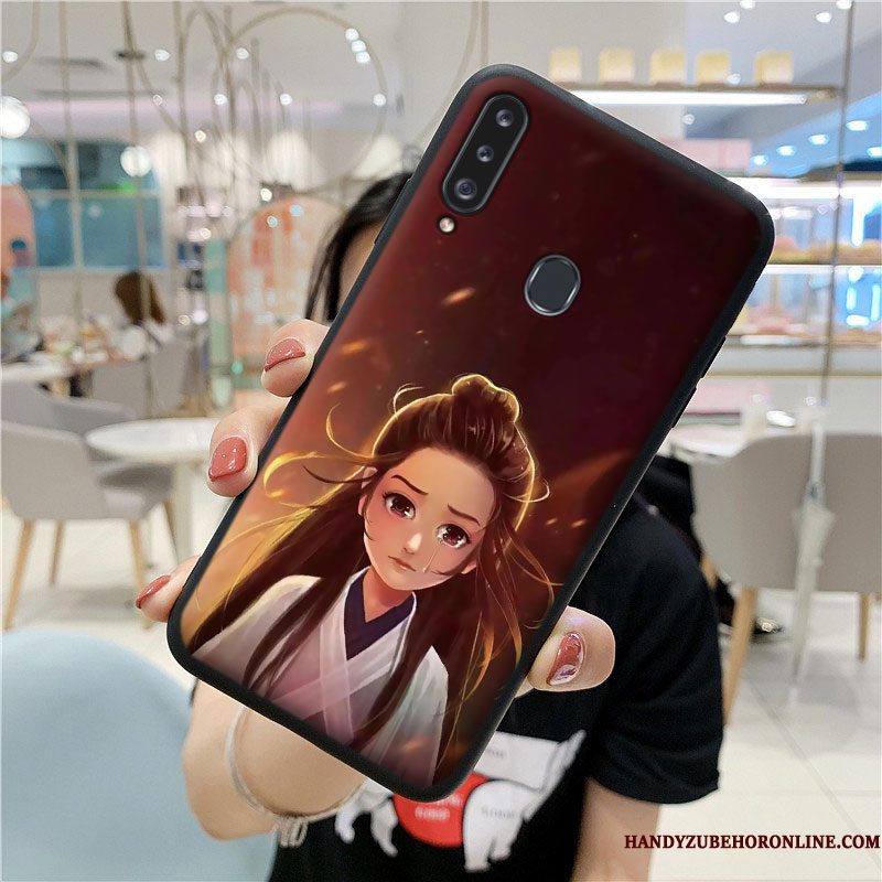 Hoesje Samsung Galaxy A20s Zakken Purper Lovers, Hoes Samsung Galaxy A20s Mode Anti-fall Chinese Stijl