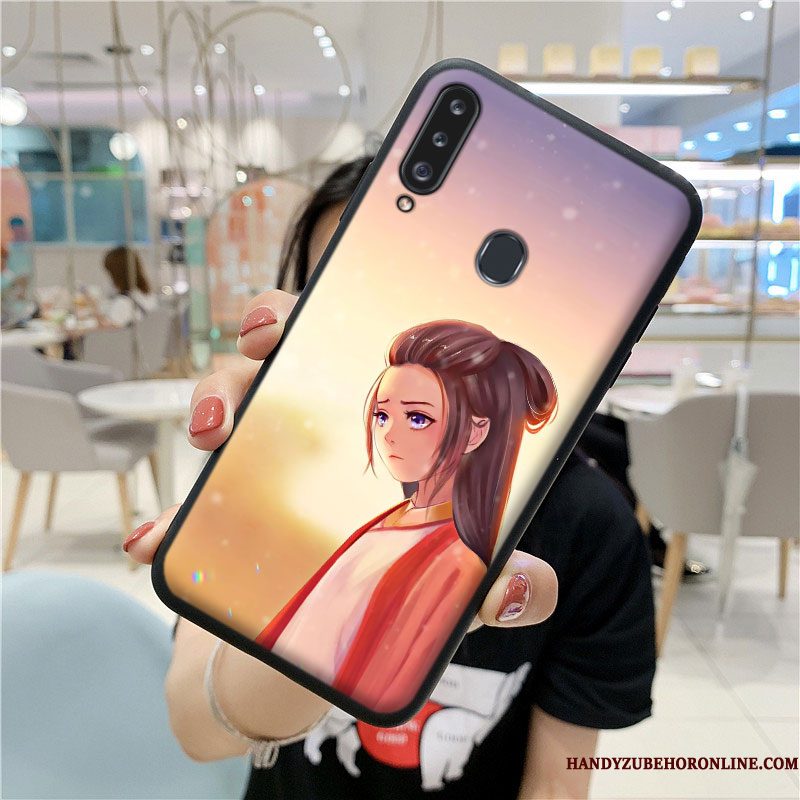 Hoesje Samsung Galaxy A20s Zakken Purper Lovers, Hoes Samsung Galaxy A20s Mode Anti-fall Chinese Stijl