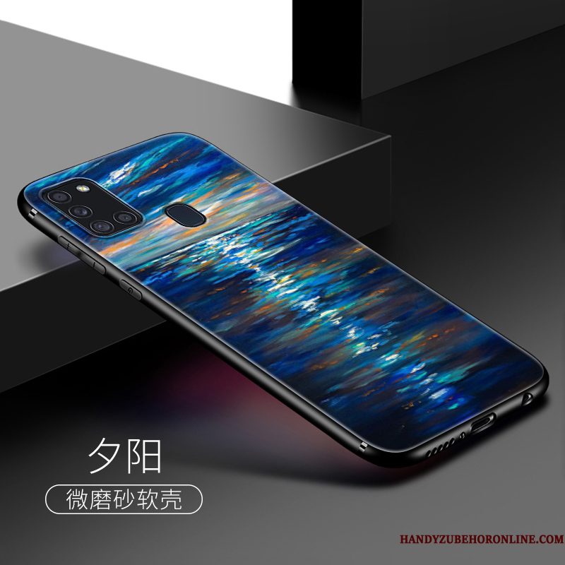 Hoesje Samsung Galaxy A21s Zacht Schrobben Blauw, Hoes Samsung Galaxy A21s Siliconen Telefoon Persoonlijk