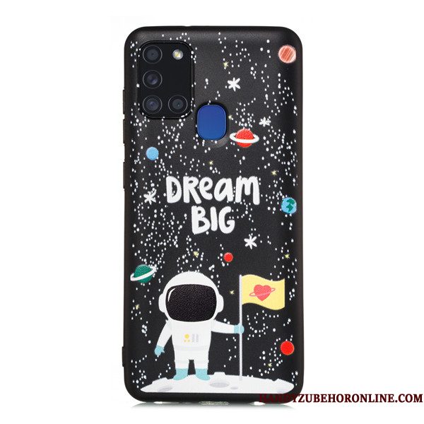 Hoesje Samsung Galaxy A21s Zakken Schrobben Anti-fall, Hoes Samsung Galaxy A21s Spotprent Telefoon Zwart