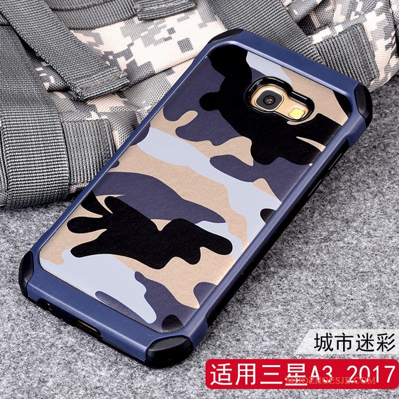 Hoesje Samsung Galaxy A3 2017 Siliconen Camouflage Blauw, Hoes Samsung Galaxy A3 2017 Bescherming Anti-falltelefoon