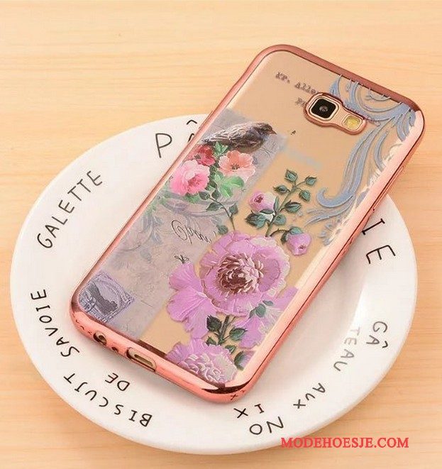 Hoesje Samsung Galaxy A3 2017 Spotprent Telefoon Plating, Hoes Samsung Galaxy A3 2017 Bescherming Anti-fall Roze