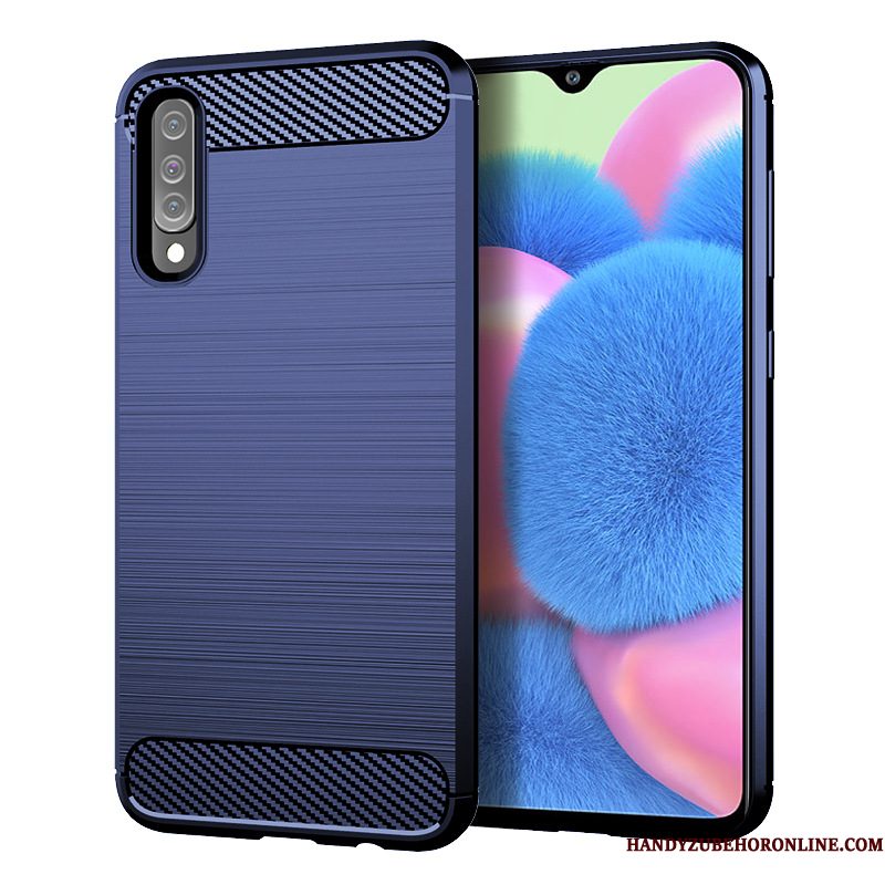 Hoesje Samsung Galaxy A30s Zacht Anti-fall Zijde, Hoes Samsung Galaxy A30s Siliconen Fiber Blauw