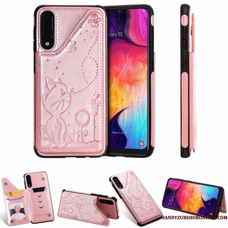 Hoesje Samsung Galaxy A30s Zakken Anti-fall Kat, Hoes Samsung Galaxy A30s Leer Grijstelefoon