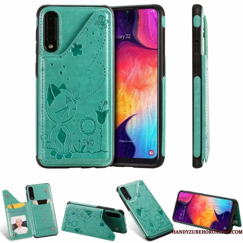 Hoesje Samsung Galaxy A30s Zakken Anti-fall Kat, Hoes Samsung Galaxy A30s Leer Grijstelefoon