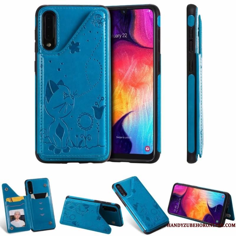 Hoesje Samsung Galaxy A30s Zakken Anti-fall Kat, Hoes Samsung Galaxy A30s Leer Grijstelefoon