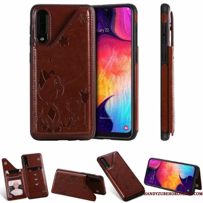 Hoesje Samsung Galaxy A30s Zakken Anti-fall Kat, Hoes Samsung Galaxy A30s Leer Grijstelefoon