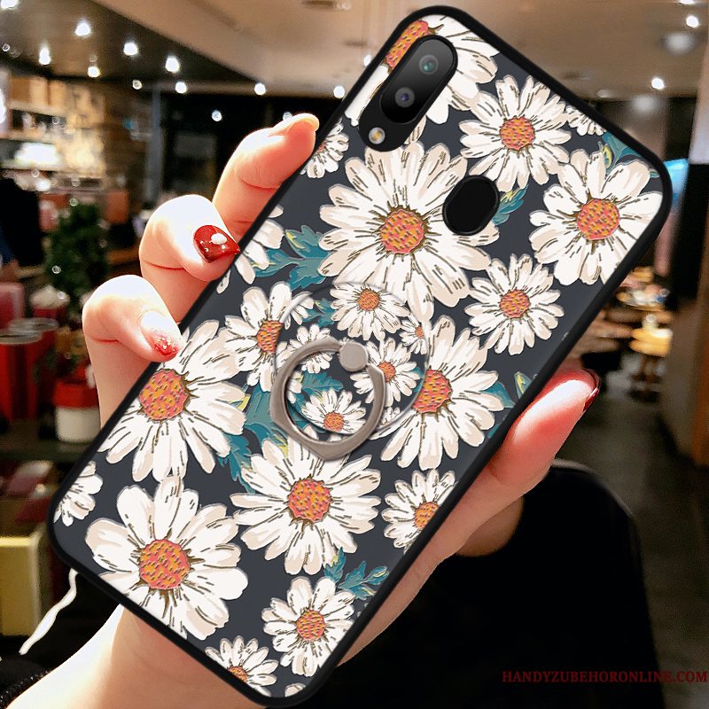 Hoesje Samsung Galaxy A40 Siliconen Bloementelefoon, Hoes Samsung Galaxy A40 Zacht Eenvoudige Zwart