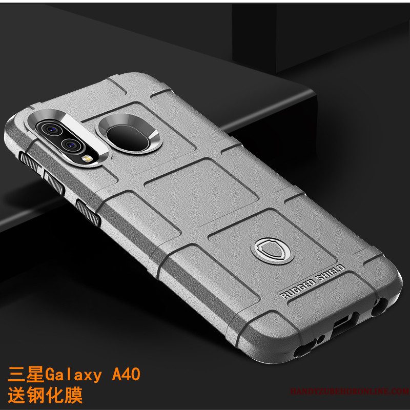 Hoesje Samsung Galaxy A40 Zacht Drie Verdedigingen Persoonlijk, Hoes Samsung Galaxy A40 Bescherming Schrobben Groen