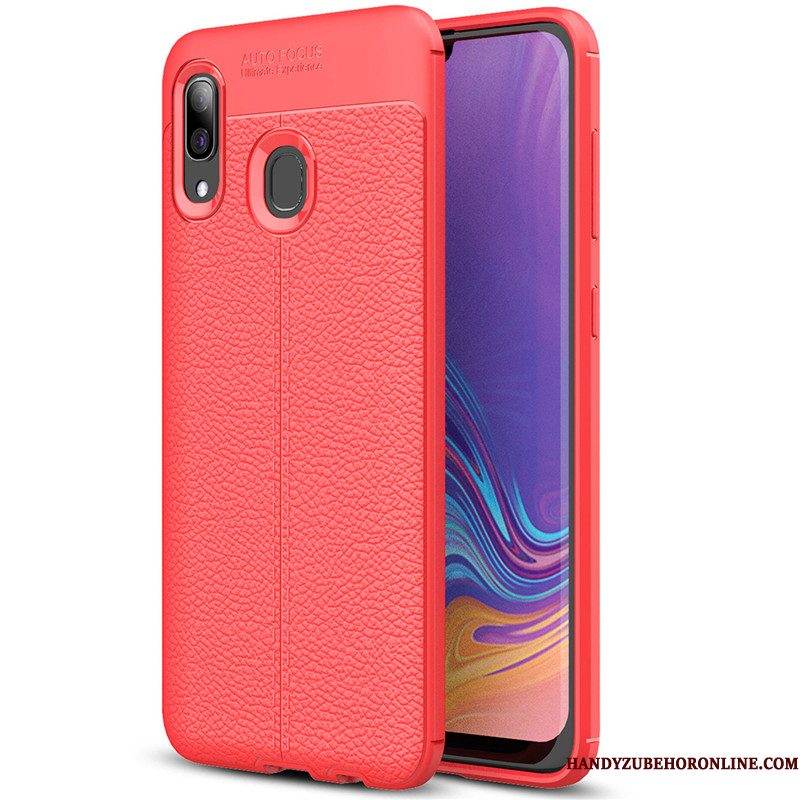 Hoesje Samsung Galaxy A40 Zacht Rood Patroon, Hoes Samsung Galaxy A40 Leer Eenvoudige Soort Aziatische Vrucht