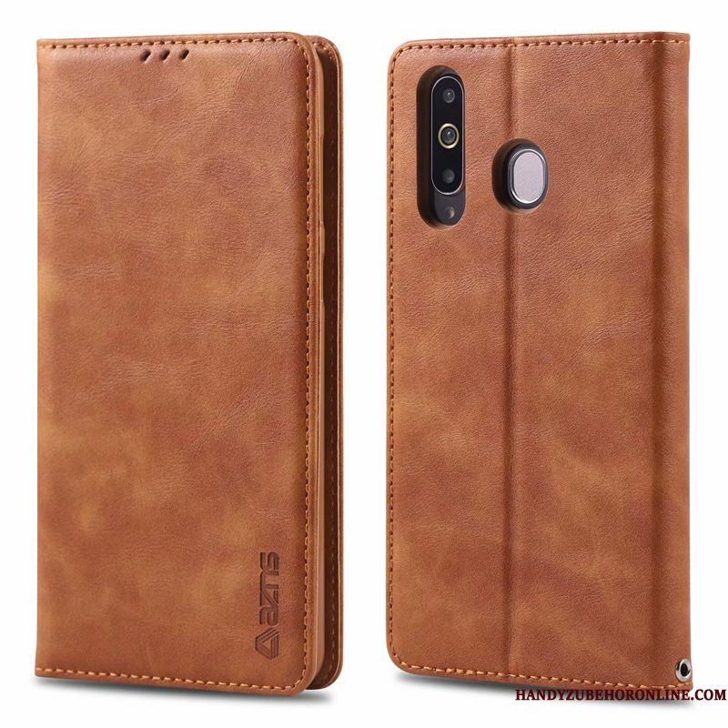 Hoesje Samsung Galaxy A40s Zakken Bruin Kaart, Hoes Samsung Galaxy A40s Leer Anti-fall Elegante