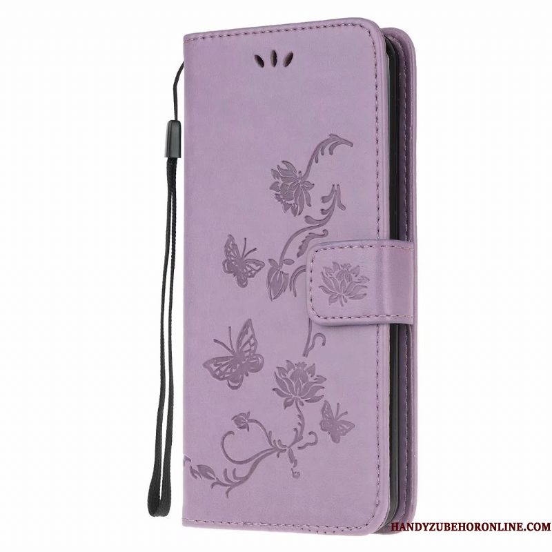 Hoesje Samsung Galaxy A41 Folio Anti-fall Bloemen, Hoes Samsung Galaxy A41 Zacht Vlinder Roze