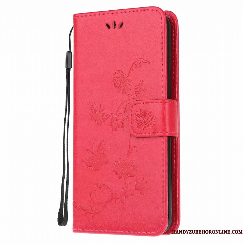 Hoesje Samsung Galaxy A41 Folio Anti-fall Bloemen, Hoes Samsung Galaxy A41 Zacht Vlinder Roze