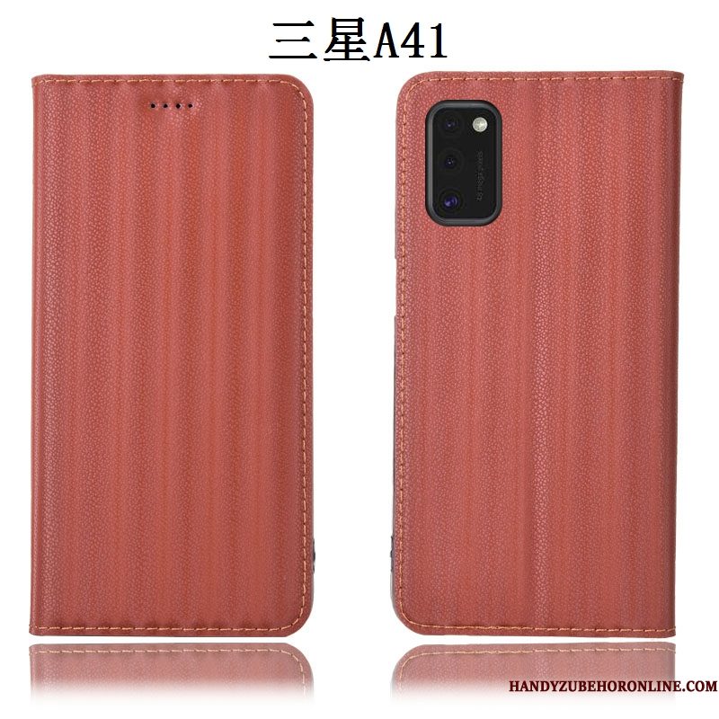 Hoesje Samsung Galaxy A41 Zakken Zwart Anti-fall, Hoes Samsung Galaxy A41 Leer Telefoon Verloop