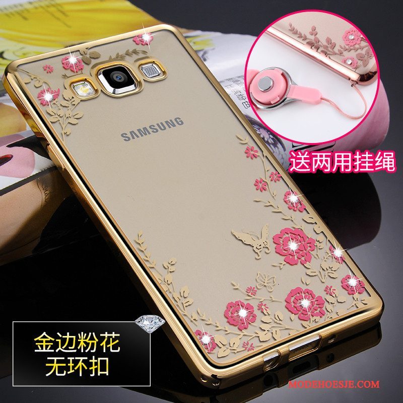 Hoesje Samsung Galaxy A5 2015 Zacht Doorzichtig Anti-fall, Hoes Samsung Galaxy A5 2015 Siliconen Goud Hanger