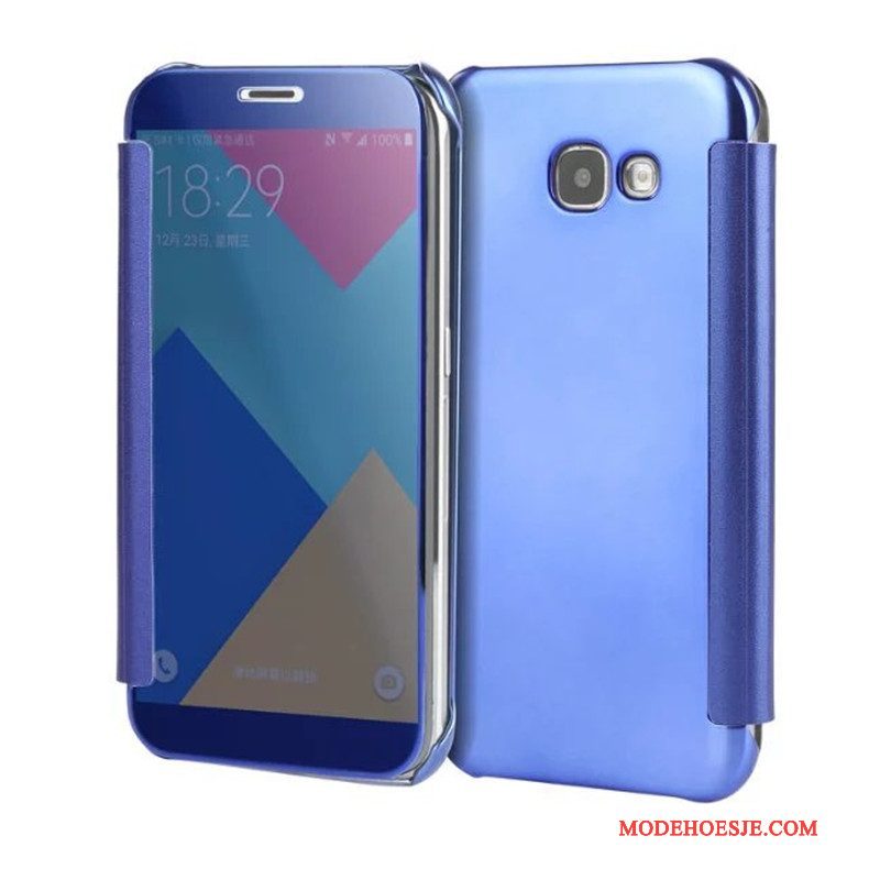 Hoesje Samsung Galaxy A5 2017 Bescherming Plating Blauw, Hoes Samsung Galaxy A5 2017 Folio Spiegeltelefoon