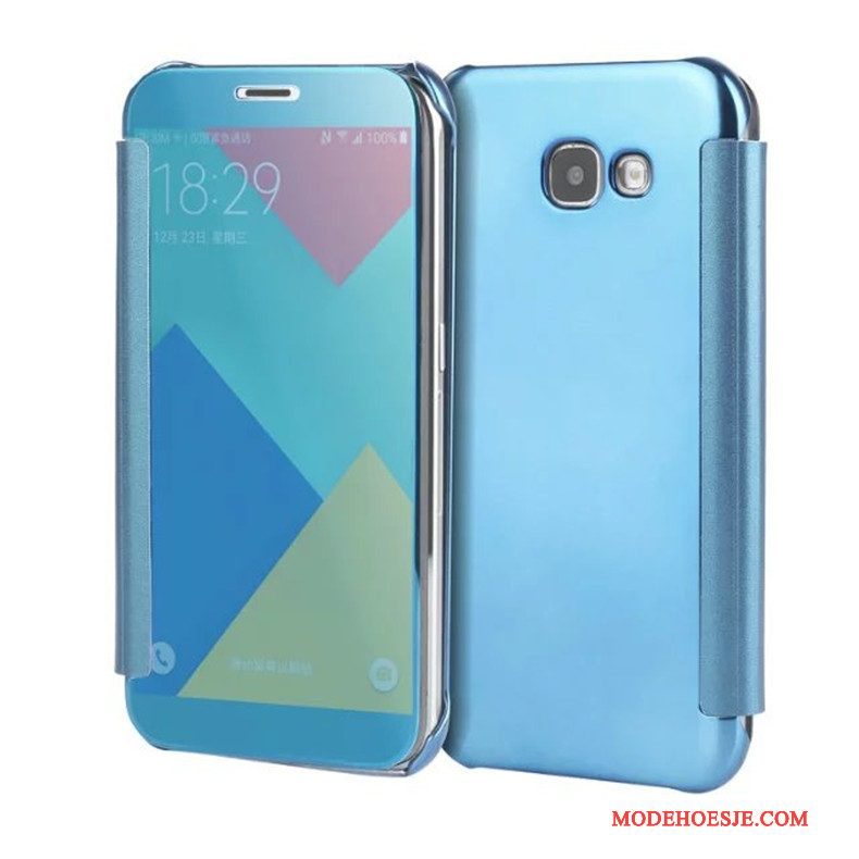 Hoesje Samsung Galaxy A5 2017 Bescherming Plating Blauw, Hoes Samsung Galaxy A5 2017 Folio Spiegeltelefoon