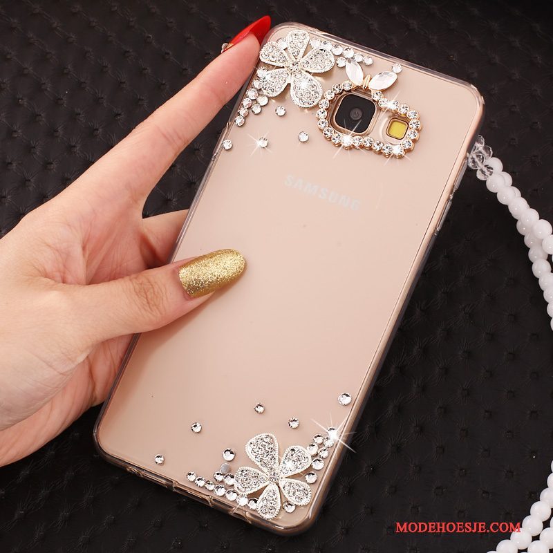 Hoesje Samsung Galaxy A5 2017 Strass Hanger Doorzichtig, Hoes Samsung Galaxy A5 2017 Bescherming Goudtelefoon