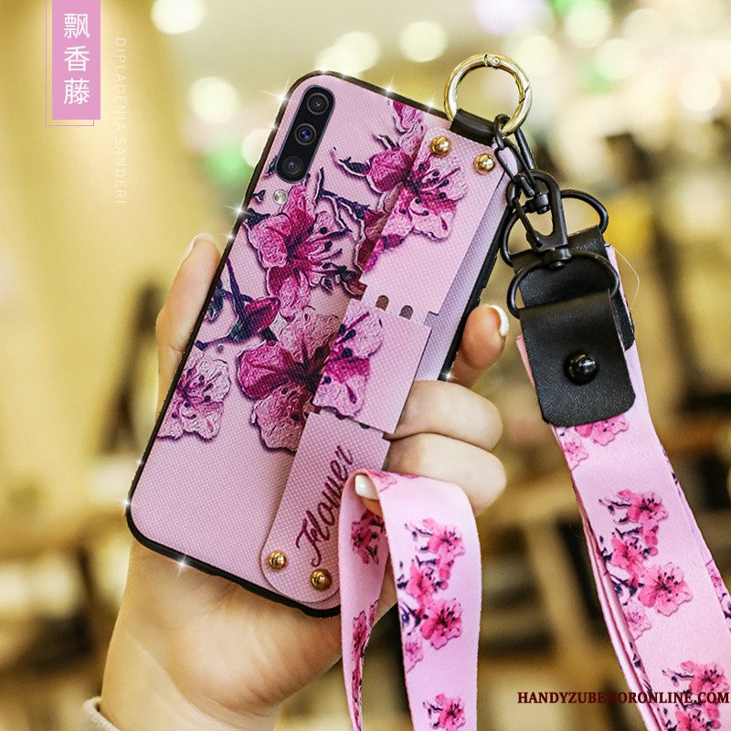 Hoesje Samsung Galaxy A50 Bescherming Kort Bloemen, Hoes Samsung Galaxy A50 Roodtelefoon