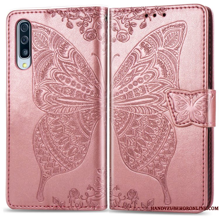 Hoesje Samsung Galaxy A50 Leer Bloementelefoon, Hoes Samsung Galaxy A50 Bescherming Anti-fall Blauw