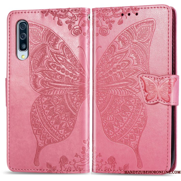 Hoesje Samsung Galaxy A50 Leer Bloementelefoon, Hoes Samsung Galaxy A50 Bescherming Anti-fall Blauw